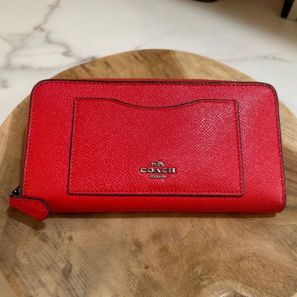 Coach Red Zip Around Wallet with Silver Hit - Picture 1 of 9